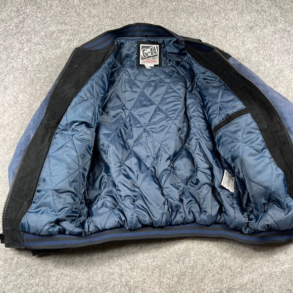 GIII & Carl Banks NFL FedEx Suede Leather Bomber‎ Jacket Mens Large Blue Black - Picture 3 of 13